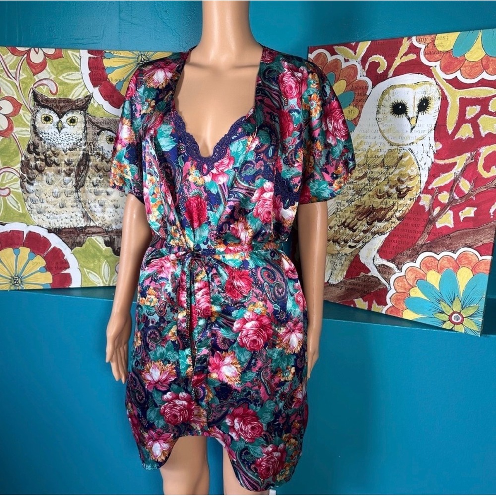 Vintage California Miss 2 Piece Floral Paisley Robe & Nightgown Set Medium USA - Picture 6 of 12